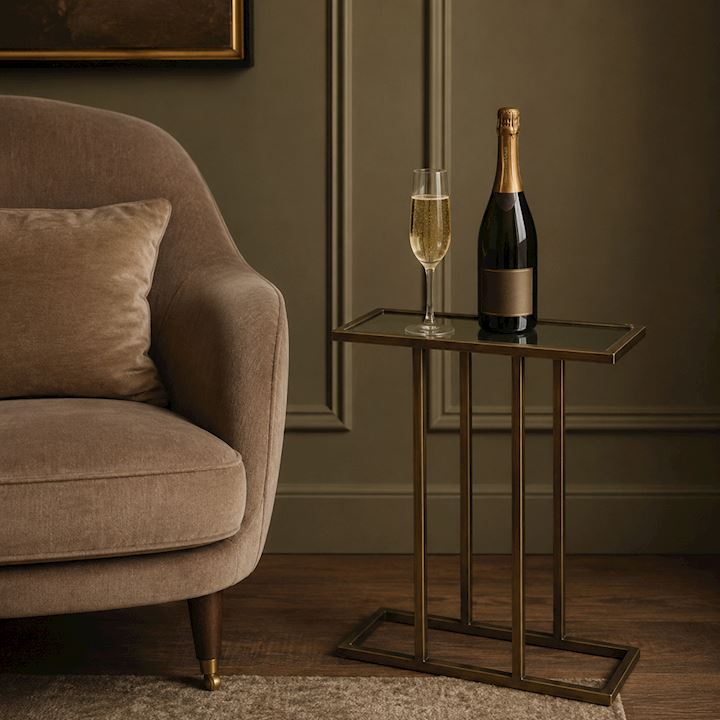 A/Q BRASS SOFA TABLE WITH MIRRORED GLASS 51x21x56cm
